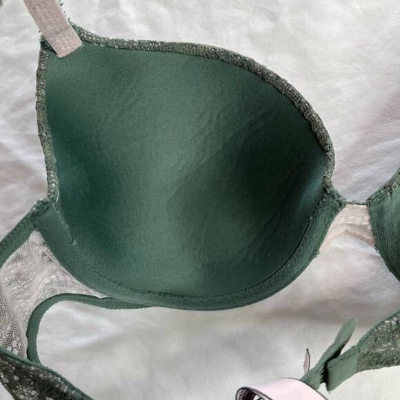 Victorias Secret Green Lace Lined Demi Lightly Padded Underwire Bra Size 36C - Picture 8 of 11